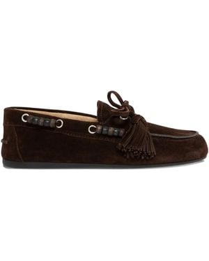 Miu Miu Beaded Tassel Loafers - Brown