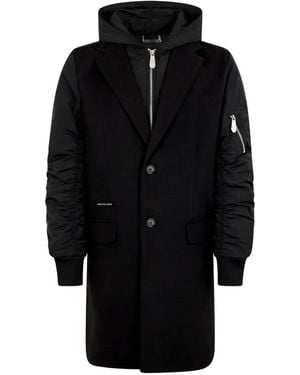 Philipp Plein Cappotto Monopetto Con Cappuccio - Nero