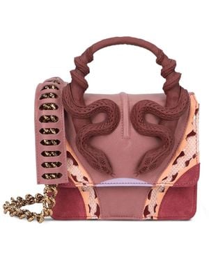 Roberto Cavalli Small Snake-Embellished Leather Tote Bag - Pink