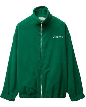 Versace Cotton-Terry Jacquard Zip-Up Sweatshirt - Green