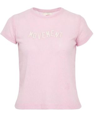 Rally Movement Logo-Patch Ribbed T-Shirt - Pink