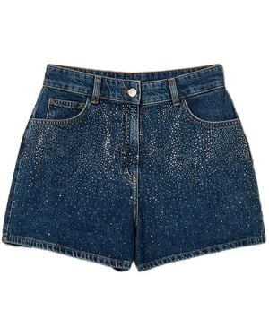 Twinset Rhinestone-Detail Denim Shorts - Blue