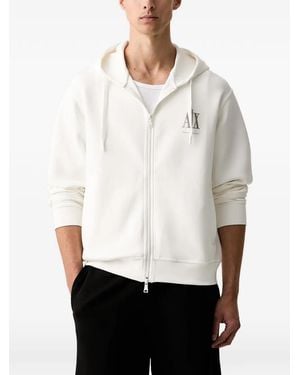 ARMANI EXCHANGE Logo-Embroidered Zip-Up Hoodie - White