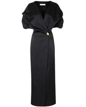 Raquel Diniz Anastasia Draped V-Neck Maxi Dress - Black
