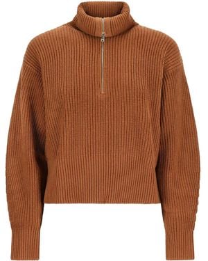 Max Mara Zip-Up Roll-Neck Jumper - Brown