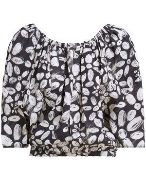 Marni Floral-Print Pleated Cropped Blouse - Black