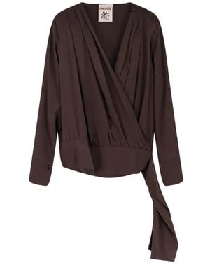 Semicouture Button Wrap Silk Shirt - Brown