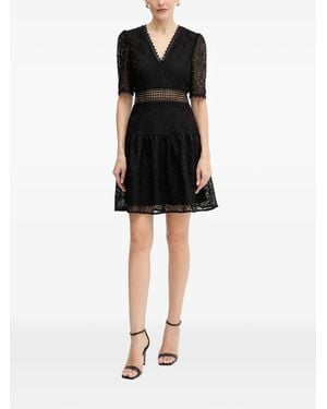 Morgan Robe Courte En Dentelle À Col V - Black