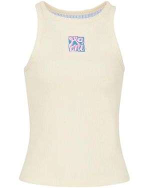 Marni Logo Embroidered Ribbed Tank Top - Natural
