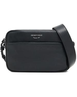 Emporio Armani Logo-Print Leather Shoulder Bag - Black