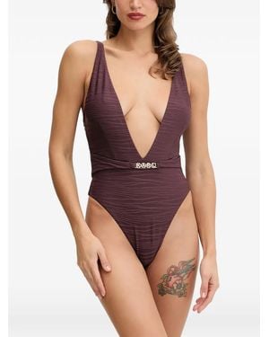 KARL LAGERFELD V-Neck Swimsuit - Purple