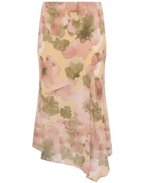 Paris Georgia Basics Mae Floral-Print Asymmetric-Hem Midi Skirt - Natural