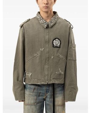 Protocol Index Studded Distressed Shirt Jacket - Grey