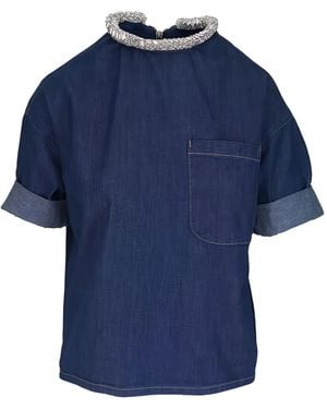 Twp Ex T Pocket Collar-Embellished Blouse - Blue