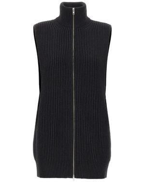 MM6 by Maison Margiela Ribbed-Knit Zip-Up Vest - Black
