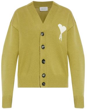 Ami Paris Logo-Detail Wool Cardigan - Green