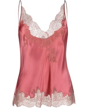 Carine Gilson Lace-Trimmed Silk Cami Top - Pink