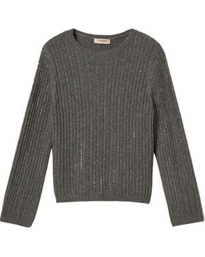 Twinset Pull En Maille Côtelée À Détails De Strass - Grey