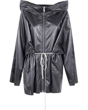 Rick Owens Veste En Cuir À Lien De Resserrage - Gris