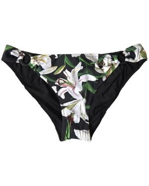 Dolce & Gabbana Lily-Print Bikini Bottoms - Black