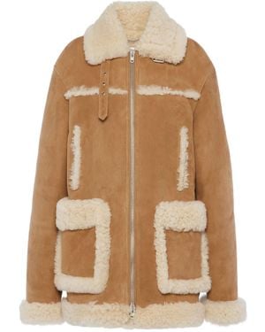 Maison Margiela Shearling-Trim Suede Jacket - Brown