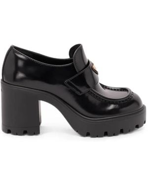 Prada Logo-Plaque Chunky-Sole Loafers - Black