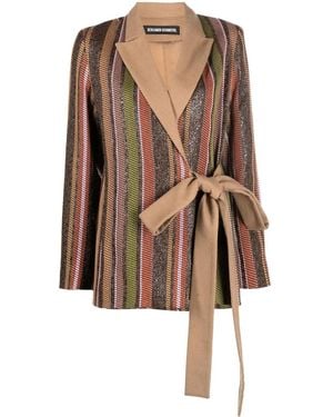 BENJAMIN BENMOYAL Gestreiftes Sakko mit Gürtel - Braun