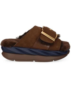 4Ccccees Mellow Buckle-Fastening Shearling-Lined Sandals - Brown