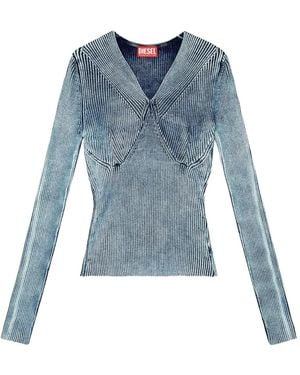 DIESEL Ribbed V-neck top - Azul