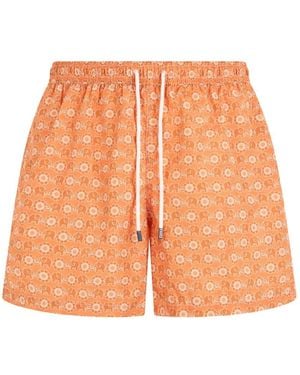 Fedeli Graphic-Print Drawstring Swim Shorts - Orange