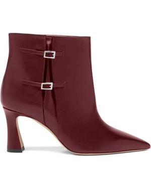 Malone Souliers 70Mm Norma Buckle-Detail Pointed-Toe Ankle Boots - Red