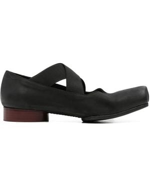 Uma Wang Crossover-Strap Square-Toe Ballet Flats - Black