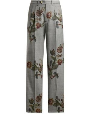 Etro Floral-Printed Pleated Pants - Gray