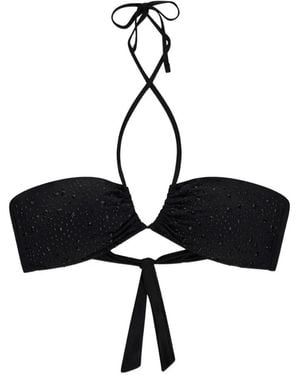 Guess Crystal-Embellished Ruched Bikini Top - Black