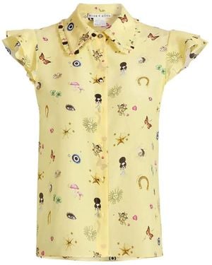 Alice + Olivia Ruffled Printed Top - Yellow