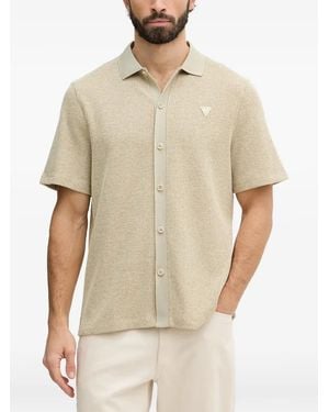 Guess Logo-Patch Waffle-Knit Shirt - Natural