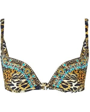 CAMILLA Feline Folklore Crystal-Embellished Bikini Top - Green
