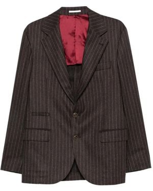 Brunello Cucinelli Pinstripe Peak-Lapel Blazer - Brown