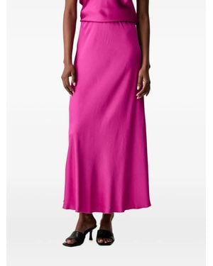 Haveone Satin-Finish Elasticated-Waist Maxi Skirt - Pink