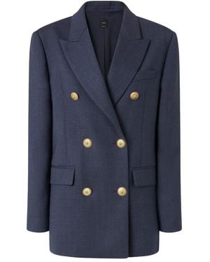 Pinko Double-breasted Wool Blazer With Golden Buttons - Blue