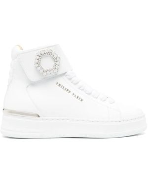 Philipp Plein Crystal Leather Hi-Top Sneakers - White