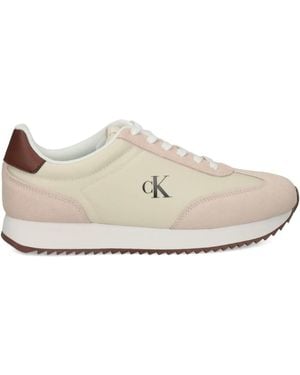 Calvin Klein Ck Logo Suede Trainers - White