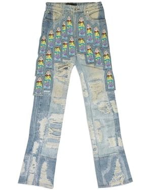 Who Decides War Coliseum Fusion Distressed Cropped Jeans - Blue