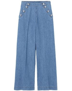 Claudie Pierlot Buttoned Wide-Leg Jeans - Blue