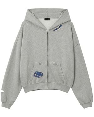 we11done Distressed-Effect Zip-Up Hoodie - Gray