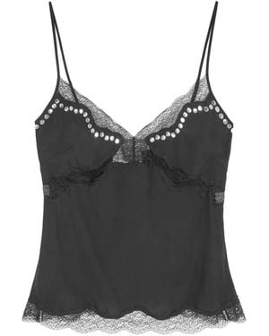 16Arlington Clio Lace-Trim Stud-Embellished Blouse - Black