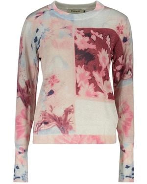Desigual Pull À Imprimé Floral Et Fils Métallisés - Pink