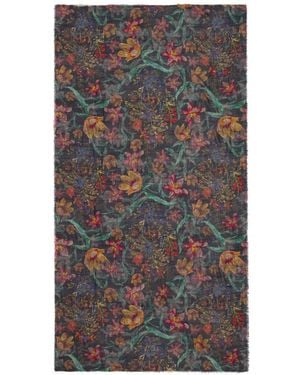 Faliero Sarti Floral-Embroidered Fringed Scarf - Grey