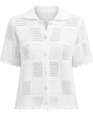 Autumn Cashmere Patchwork Bobble-Trim Shirt - White