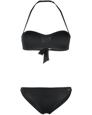 EA7 Logo-Embellished Bikini Set - Black